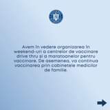 Kan een afbeelding zijn van de tekst 'GUVERNUT ROMANTE! Avem în vedere organizarea în weekend-uri a centrelor de vaccinare drive thru și a maratoanelor pentru vaccinare. De asemenea, να continua vaccinarea prin cabinetele medicilor de familie.'