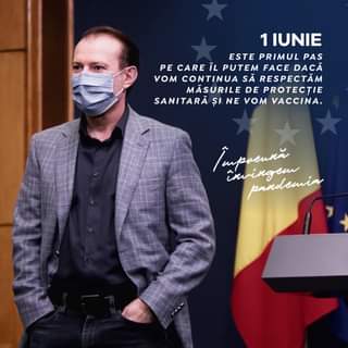 Kan een afbeelding zijn van 1 persoon, staan en de tekst '1IUNIE ESTE PRIMUL PAS PE CARE ÎL PUTEM FACE DACĂ VOM CONTINUA SĂ RESPECTĂM MĂSURILE DE PROTECȚIE SANITARĂ ȘI NE VOM VACCINA. TupиeHHй cuipandewnia'