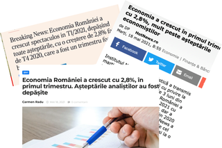 Kan een afbeelding zijn van de tekst 'cu Economia depăşind fa de 2,8%, economiștilor a Breaking spectaculos cu o creștere TI/2021, de News: Economia in 2,8% Marți, deDP DP mult crescut în aÈ™teptările primul trim 18 mai HotNews.ro 2021, 8:55 peste crescut aÈteptările, f Facebook toate T4 2020, care a fost un trimestru fo Economie de marti Institutul Twitter Finanțe & Bănci Stiri Economia României a crescut cu 2,8%, în Email primul trimestru. AÈ™teptările analiÈtilor au fost stică cu privire depășite 3 luni transmis la Carmen Radu României a din in dar 2021 cu News a 2020 cel a MAI 8, 2021 comentarii'