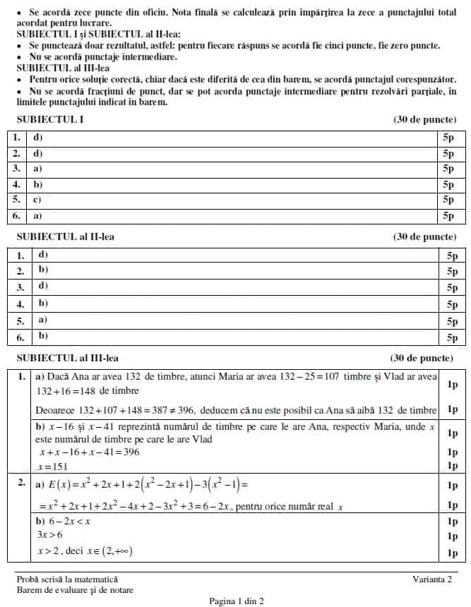 Evaluare Na Ional Barem I Subiecte La Proba De Matematic